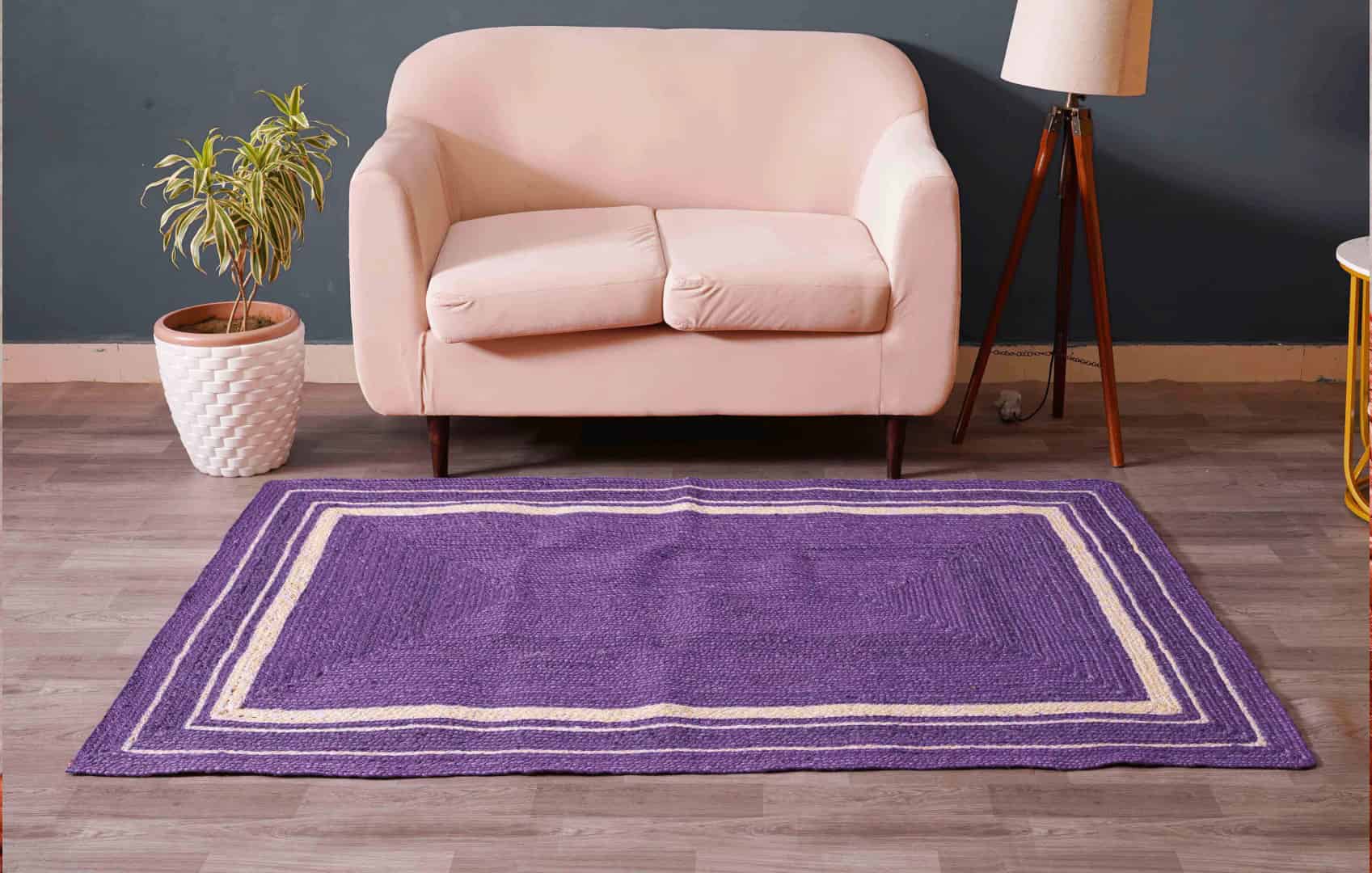 Indian Art Decorative Hand Braided Custom Color Jute Rug with White Border - Image 2