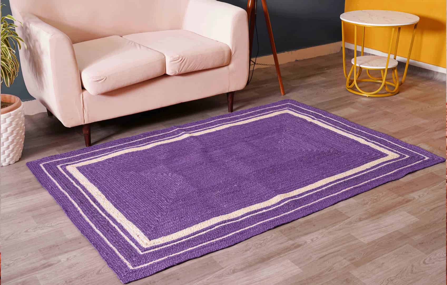 Indian Art Decorative Hand Braided Custom Color Jute Rug with White Border - Image 1