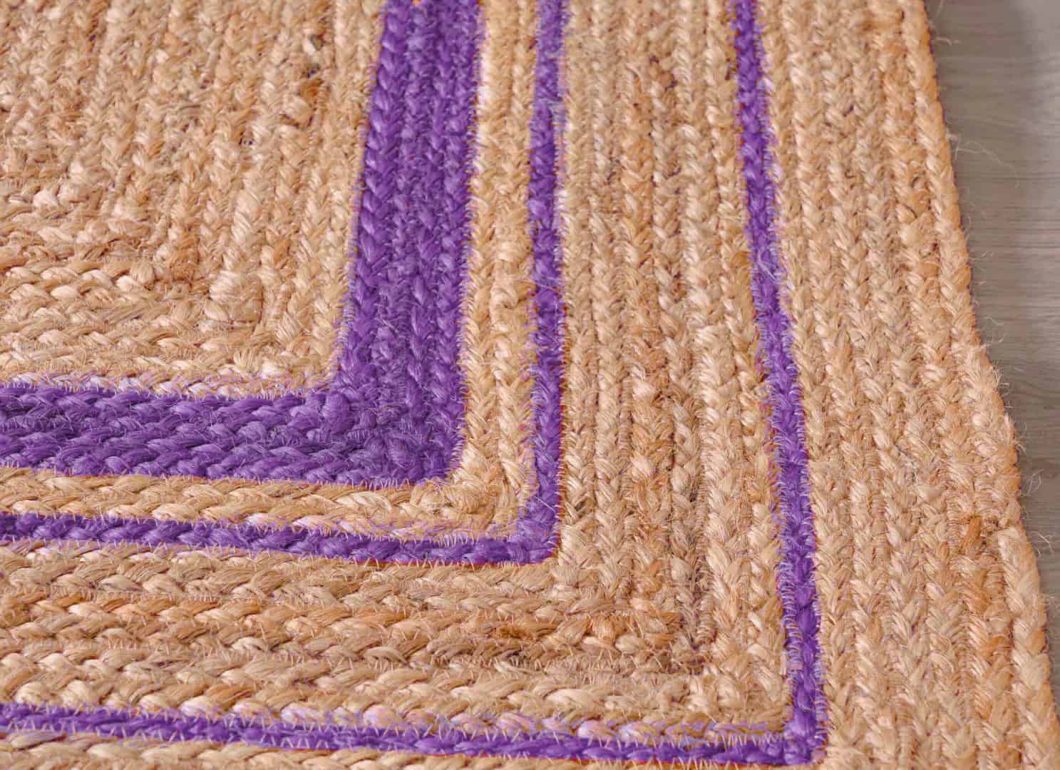 Boho Home Decor Hand Braided Natural Jute Rectangle Rug with Color Border - Image 5