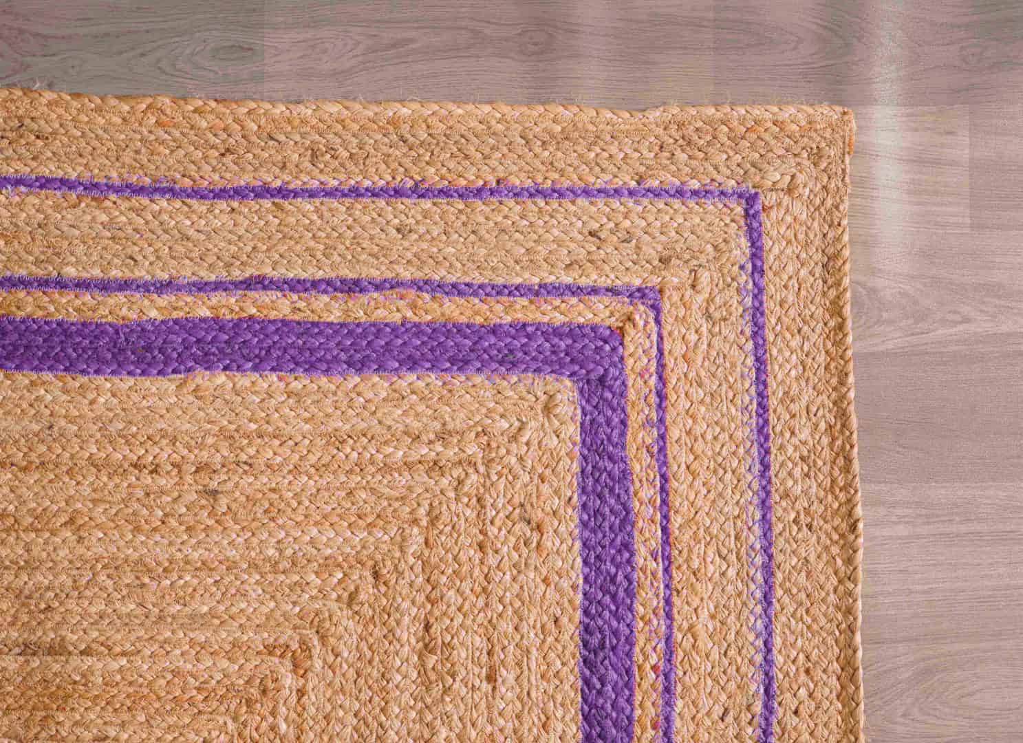 Boho Home Decor Hand Braided Natural Jute Rectangle Rug with Color Border - Image 6