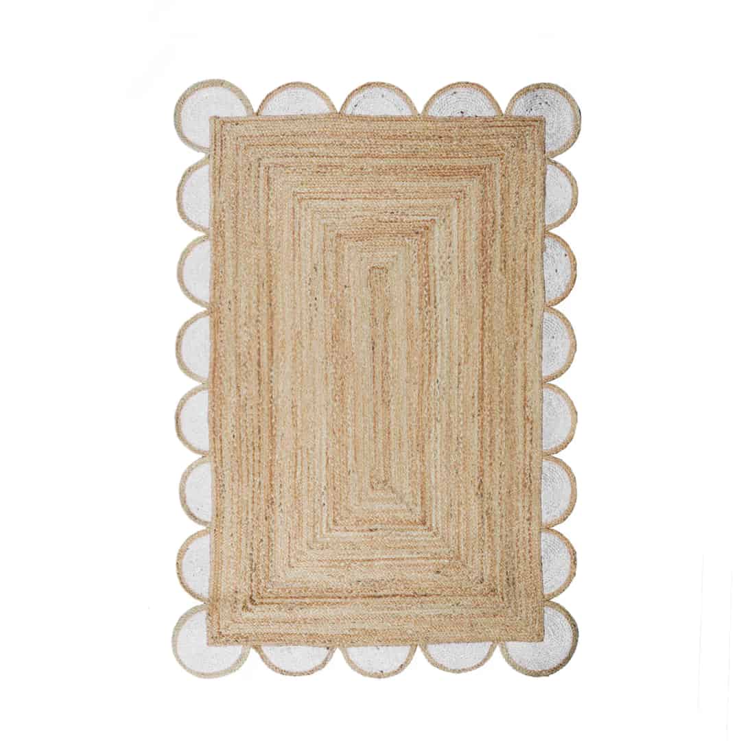 Custom Color Scalloped with Beige Edge Handmade Braided Natural Jute Rectangle Rug - Image 1