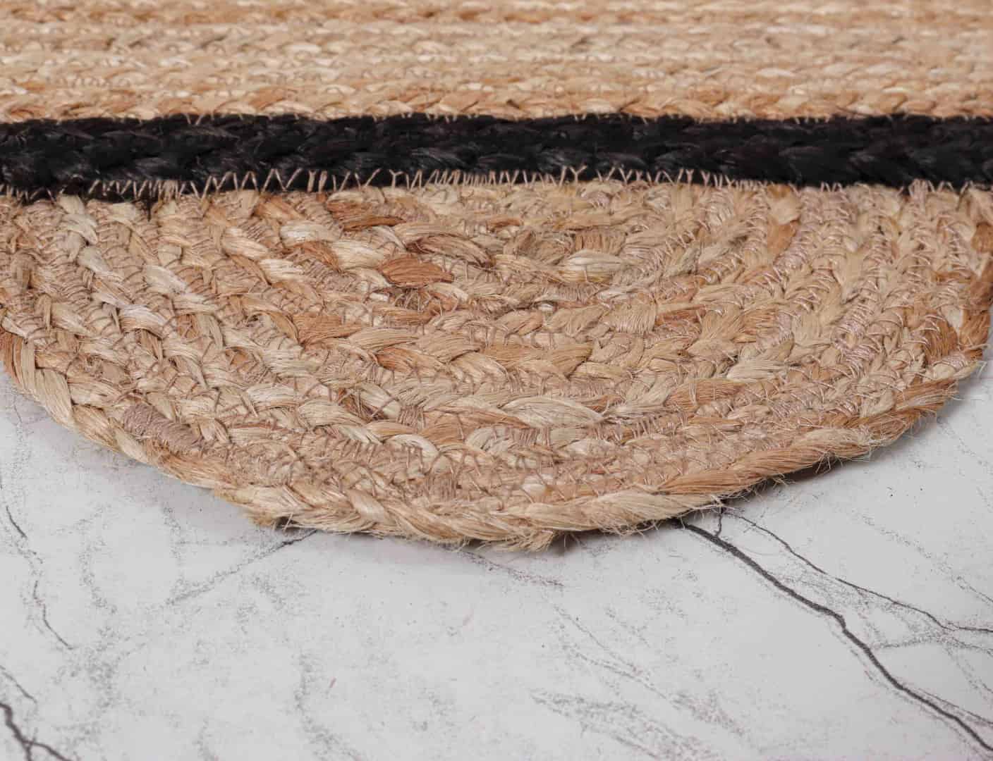 Beige with Double Color Border Handmade Braided Jute Scalloped Rectangle Rug - Image 6