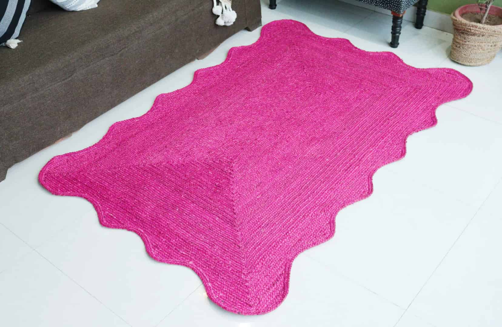 Custom Color Handmade Jute Braided Rectangle Scalloped Rug - Image 3