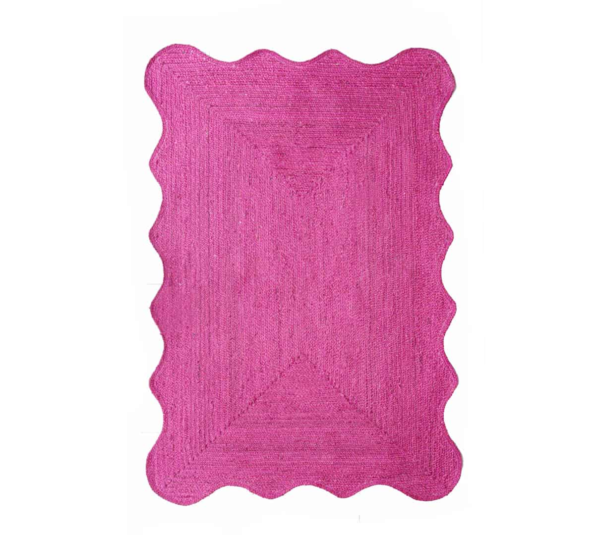 Custom Color Handmade Jute Braided Rectangle Scalloped Rug - Image 1