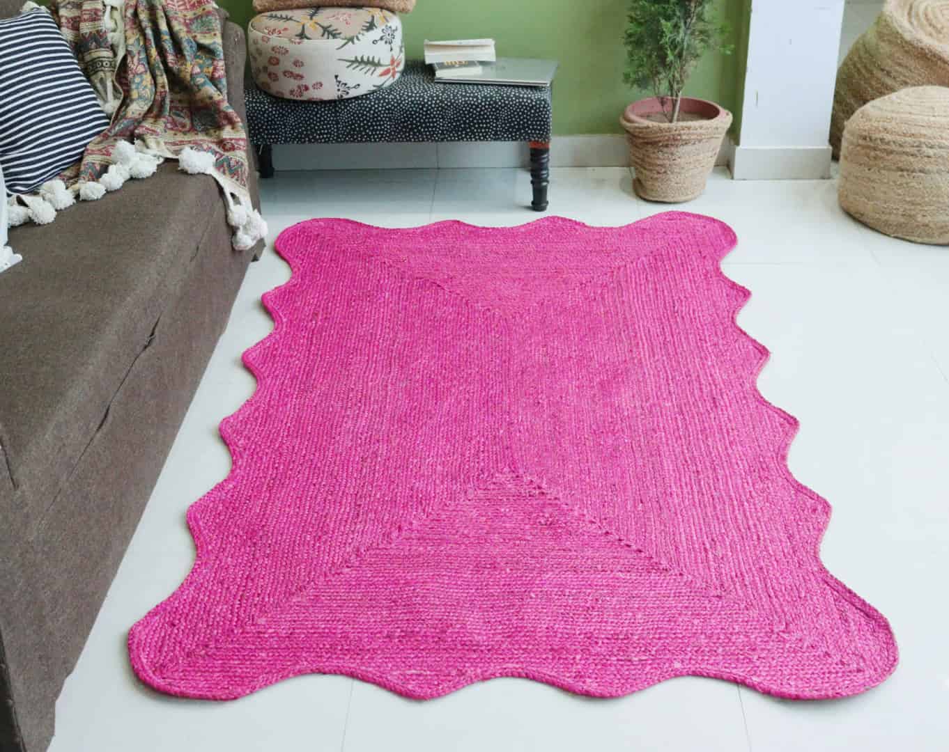 Custom Color Handmade Jute Braided Rectangle Scalloped Rug - Image 2