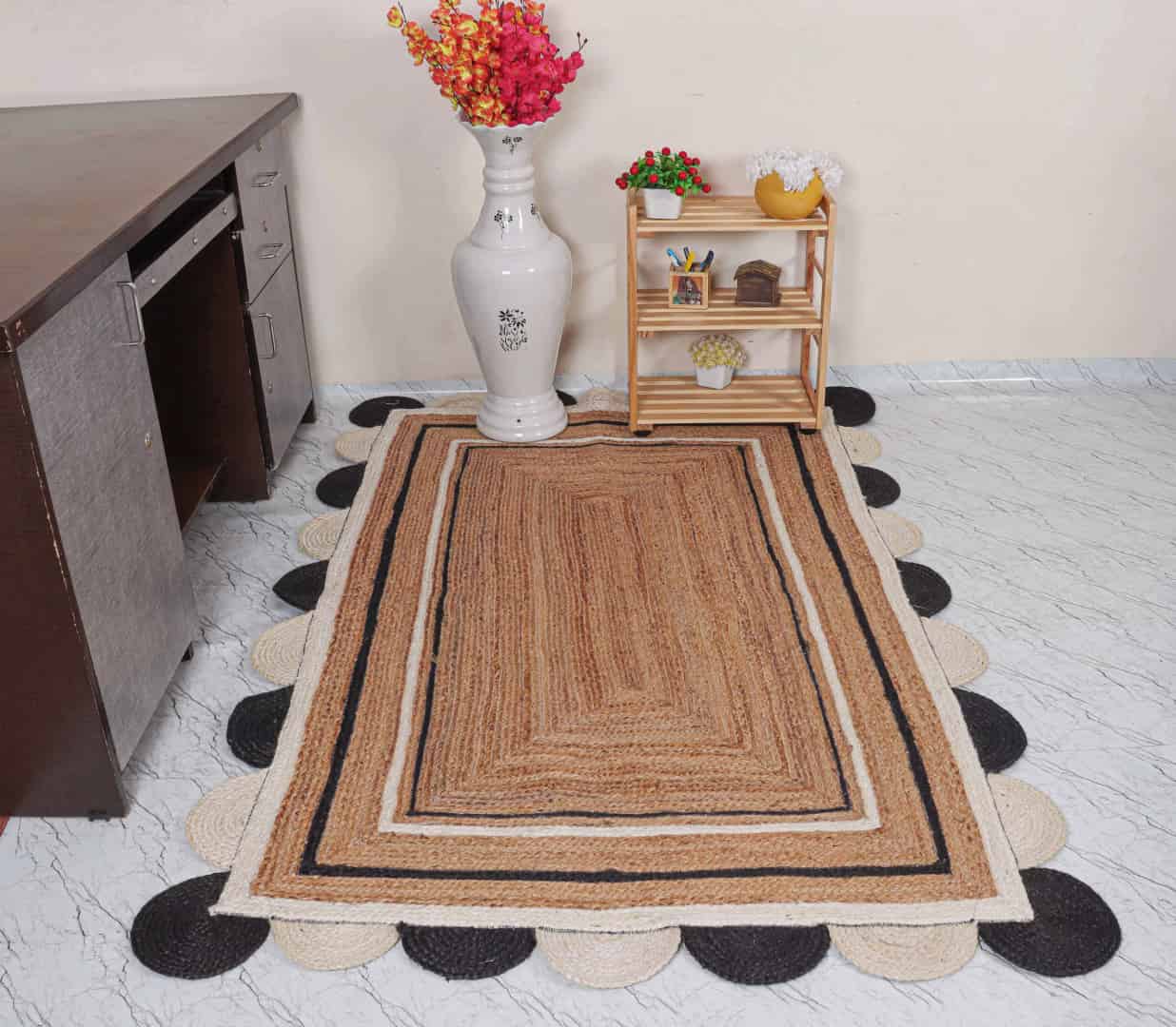 Indian Handmade Natural Jute Braided Scalloped Rug - Image 2