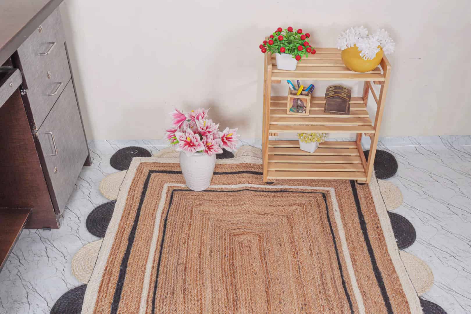 Indian Handmade Natural Jute Braided Scalloped Rug - Image 5