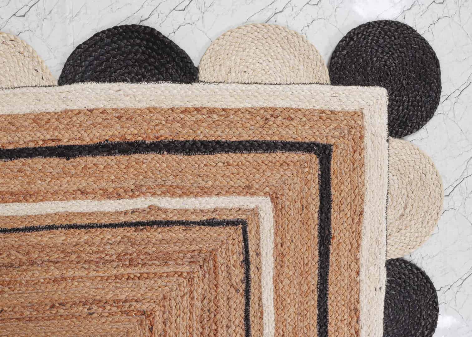 Indian Handmade Natural Jute Braided Scalloped Rug - Image 6