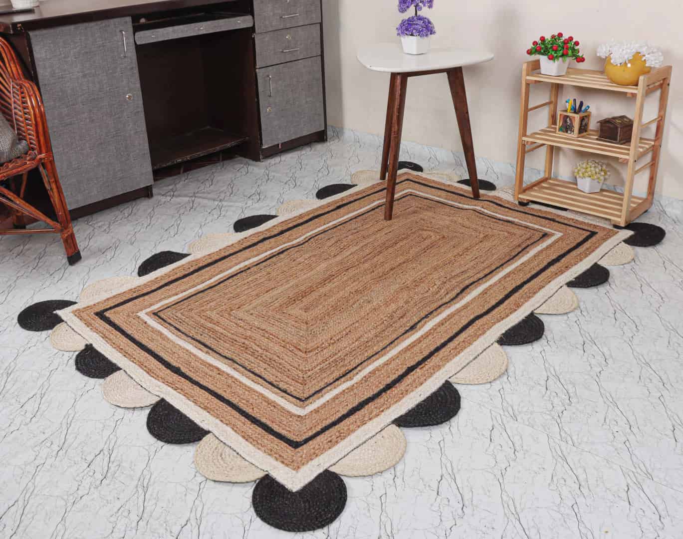 Indian Handmade Natural Jute Braided Scalloped Rug - Image 3