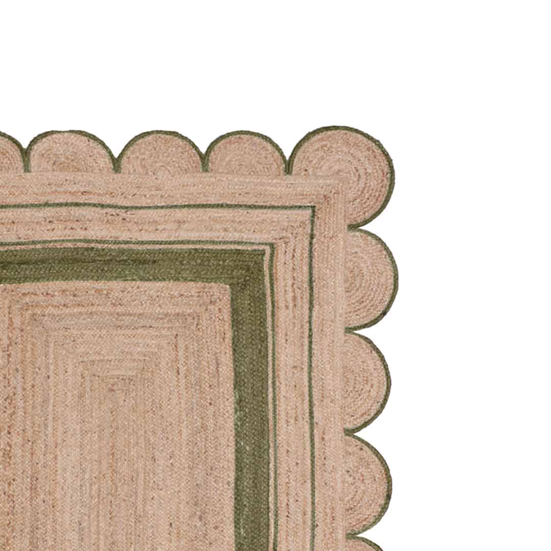 Beige with Custom Color Border Handmade Jute Braided Rectangle Scalloped Rug - Image 3