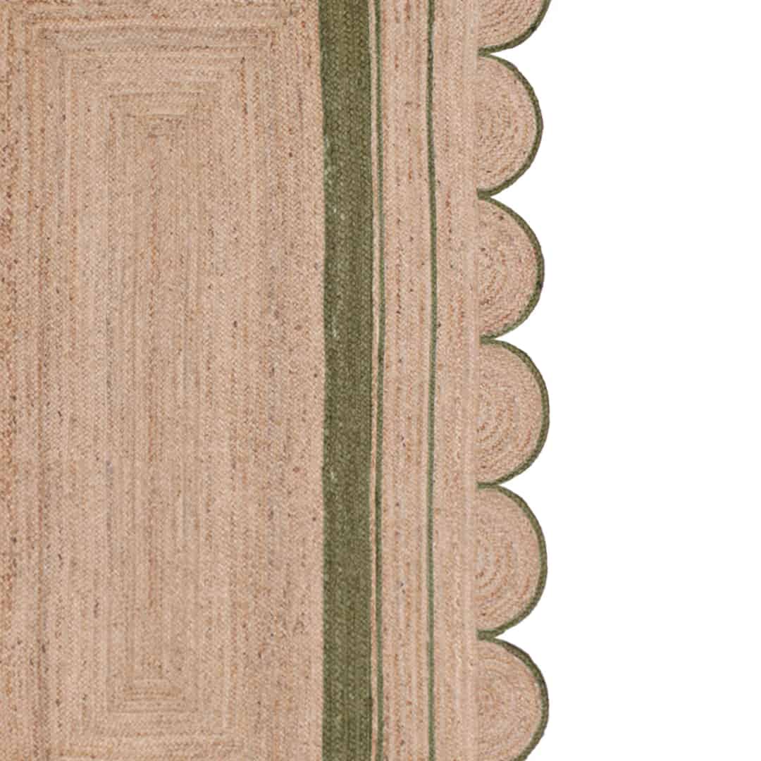 Beige with Custom Color Border Handmade Jute Braided Rectangle Scalloped Rug - Image 4