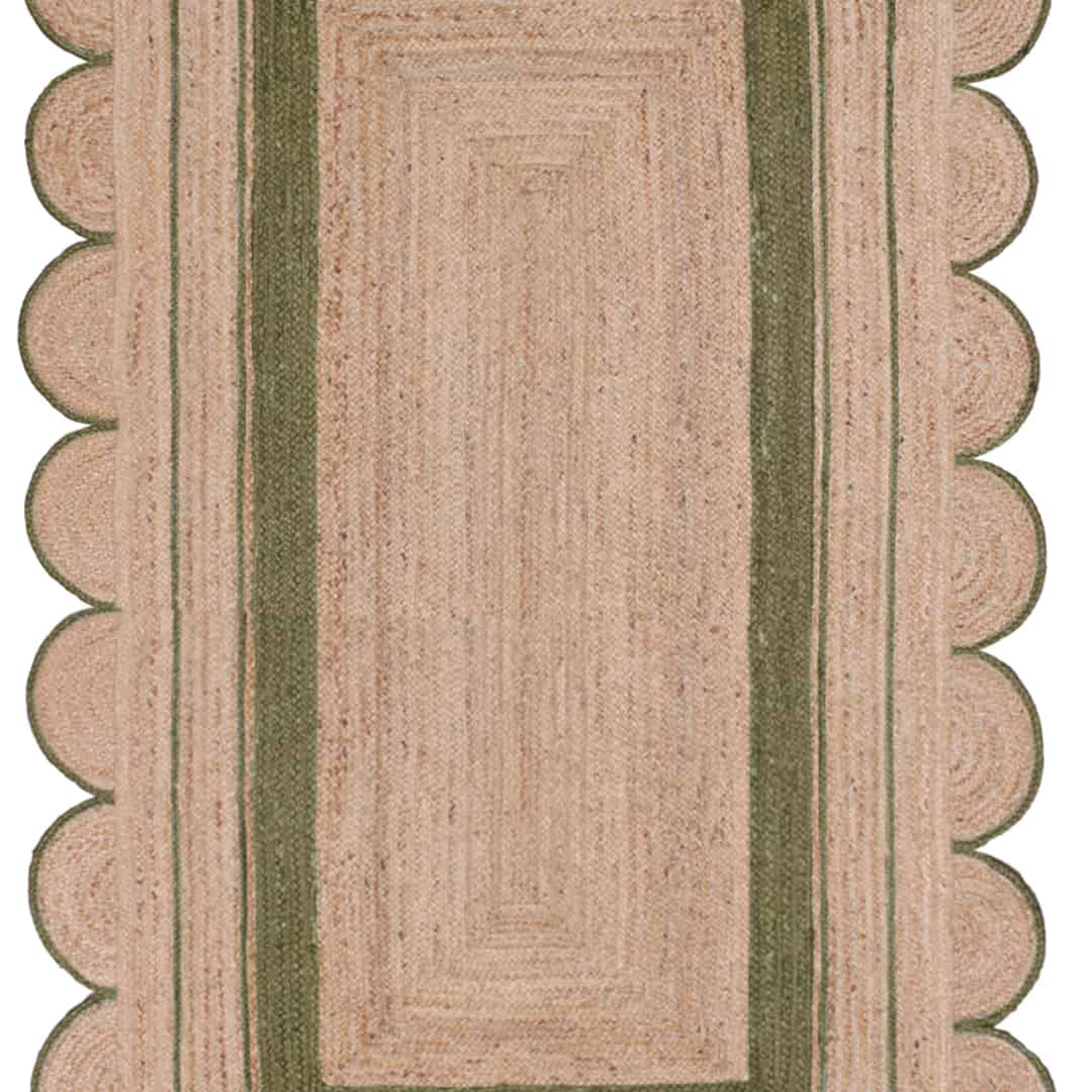 Beige with Custom Color Border Handmade Jute Braided Rectangle Scalloped Rug - Image 5