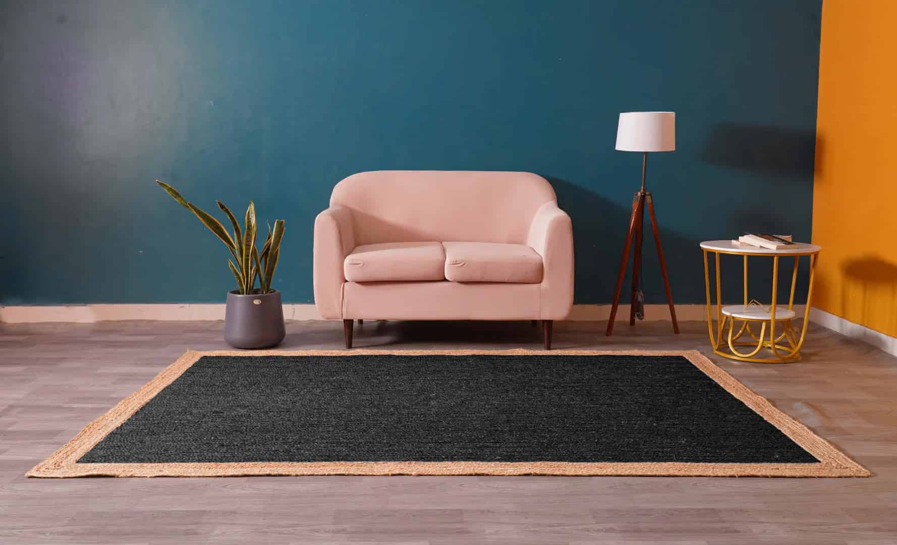 Custom Color with Beige Border Handmade Jute Braided Rectangle and Square Rug - Image 2