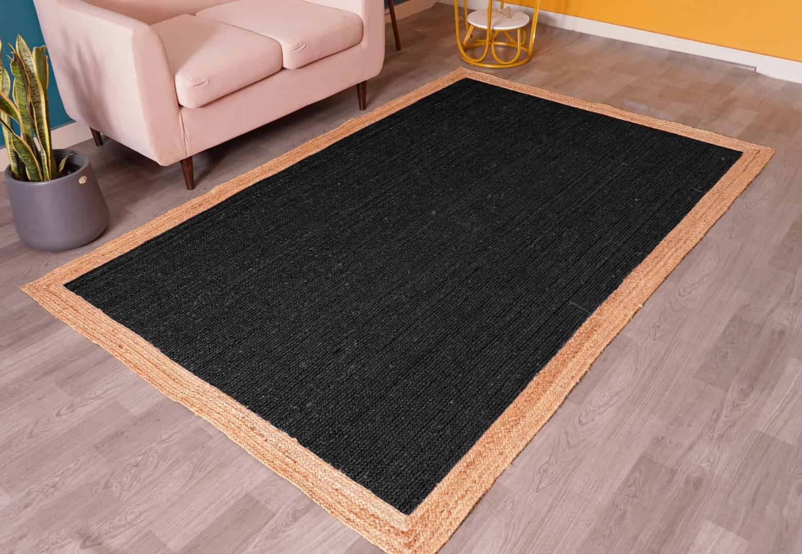 Custom Color with Beige Border Handmade Jute Braided Rectangle and Square Rug - Image 3