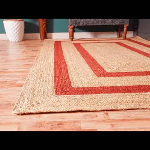 Beige with Two Line Color Border Handmade Jute Braided Rectangle Rug - Image 2