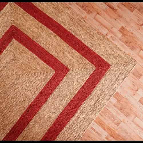 Beige with Two Line Color Border Handmade Jute Braided Rectangle Rug - Image 3