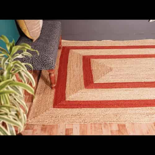 Beige with Two Line Color Border Handmade Jute Braided Rectangle Rug - Image 7