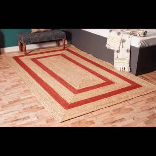 Beige with Two Line Color Border Handmade Jute Braided Rectangle Rug - Image 4