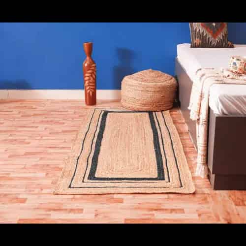 Custom Size Handmade Natural Jute Braided Runner Rug with Triple Line Color Border - Image 5