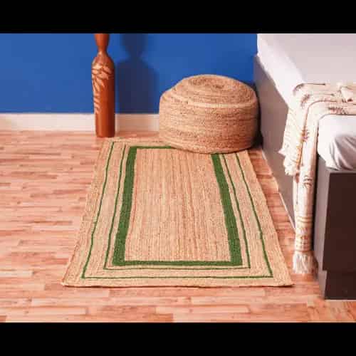 Natural Jute Handmade Braided Runner Rug with Triple Line Color Border - Image 5