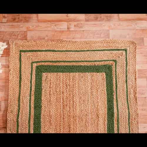 Natural Jute Handmade Braided Runner Rug with Triple Line Color Border - Image 3