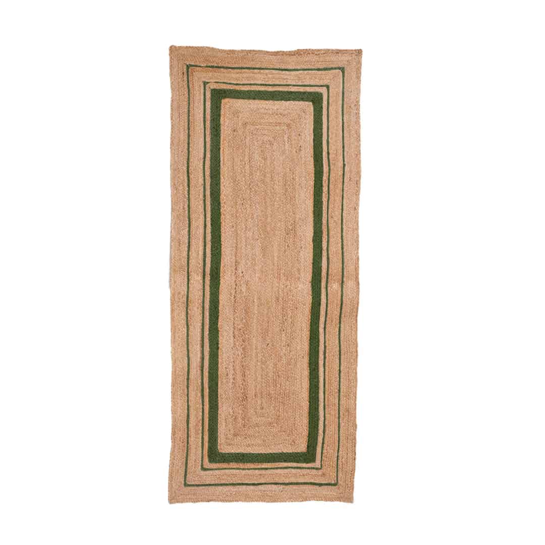 Natural Jute Handmade Braided Runner Rug with Triple Line Color Border - Image 1