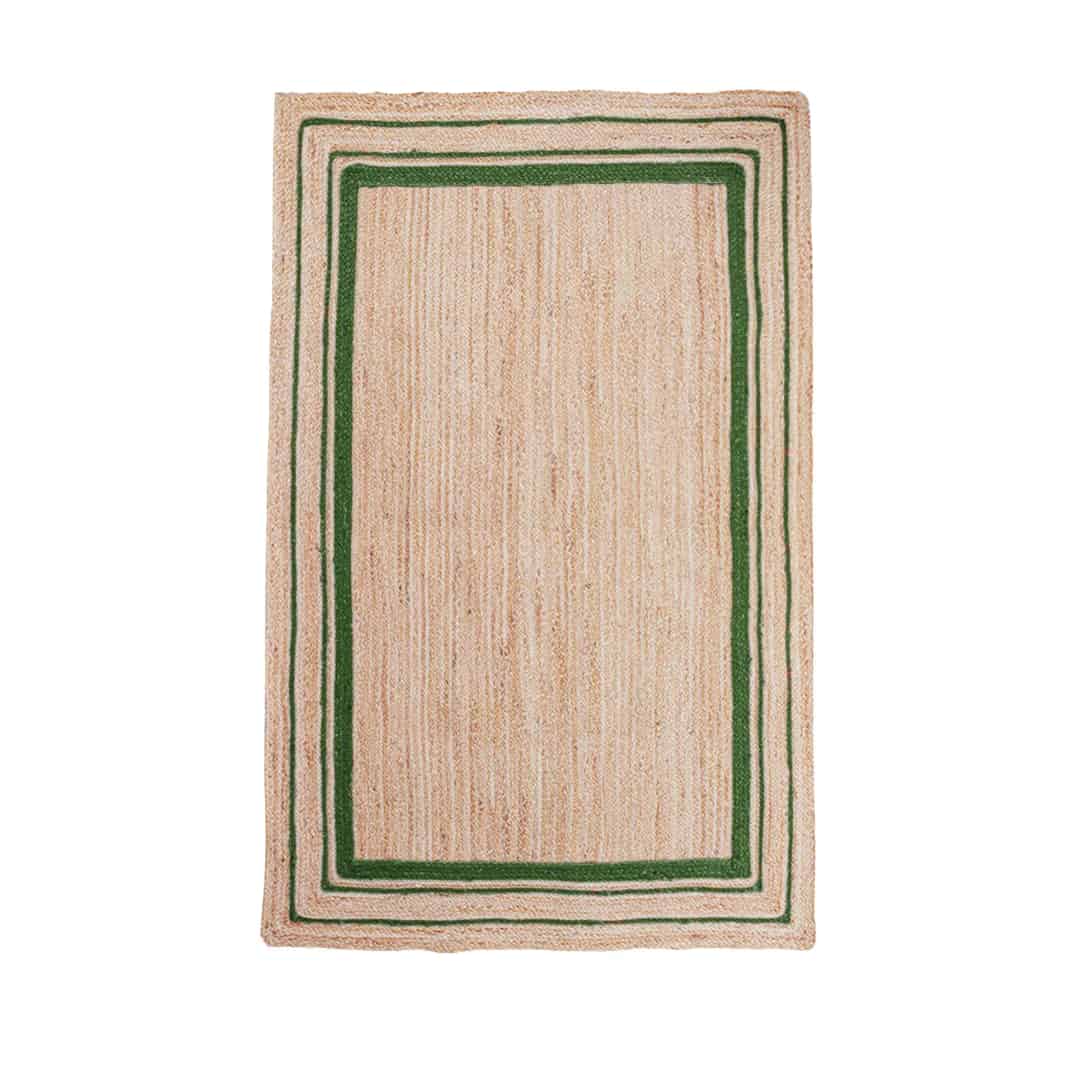 Large Area Decorative Handmade Natural Jute Braided Rectangle Rug with Triple Line Color Border - Image 1