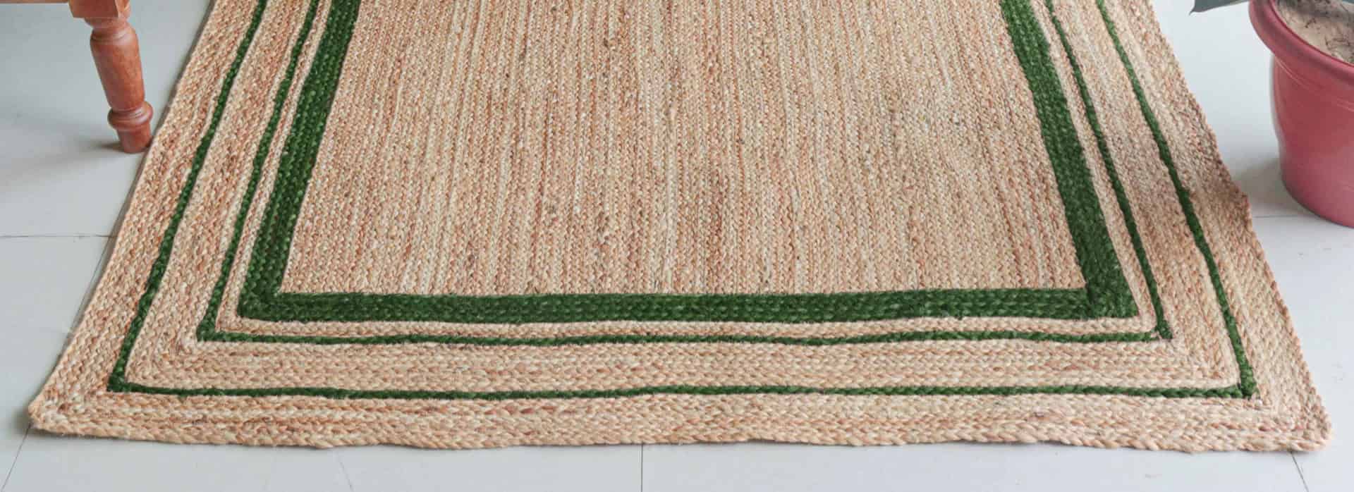 Large Area Decorative Handmade Natural Jute Braided Rectangle Rug with Triple Line Color Border - Image 5