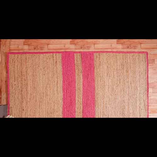 Large Area Handmade Beige with Custom Color Stripes Jute Braided Rectangle Rug - Image 3