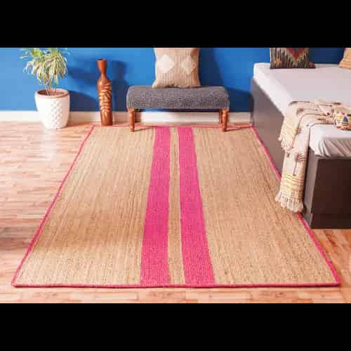 Large Area Handmade Beige with Custom Color Stripes Jute Braided Rectangle Rug - Image 4