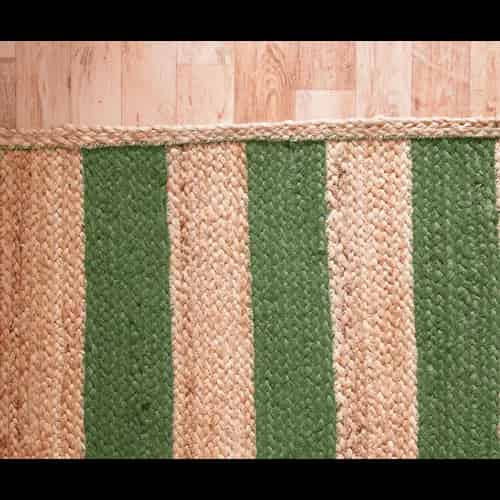 Beige with Custom Color Stripes Handmade Jute Braided Rectangle Rug - Image 4