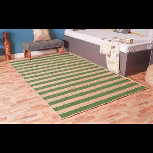 Beige with Custom Color Stripes Handmade Jute Braided Rectangle Rug - Image 2