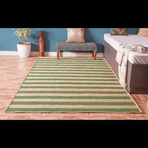 Beige with Custom Color Stripes Handmade Jute Braided Rectangle Rug - Image 9