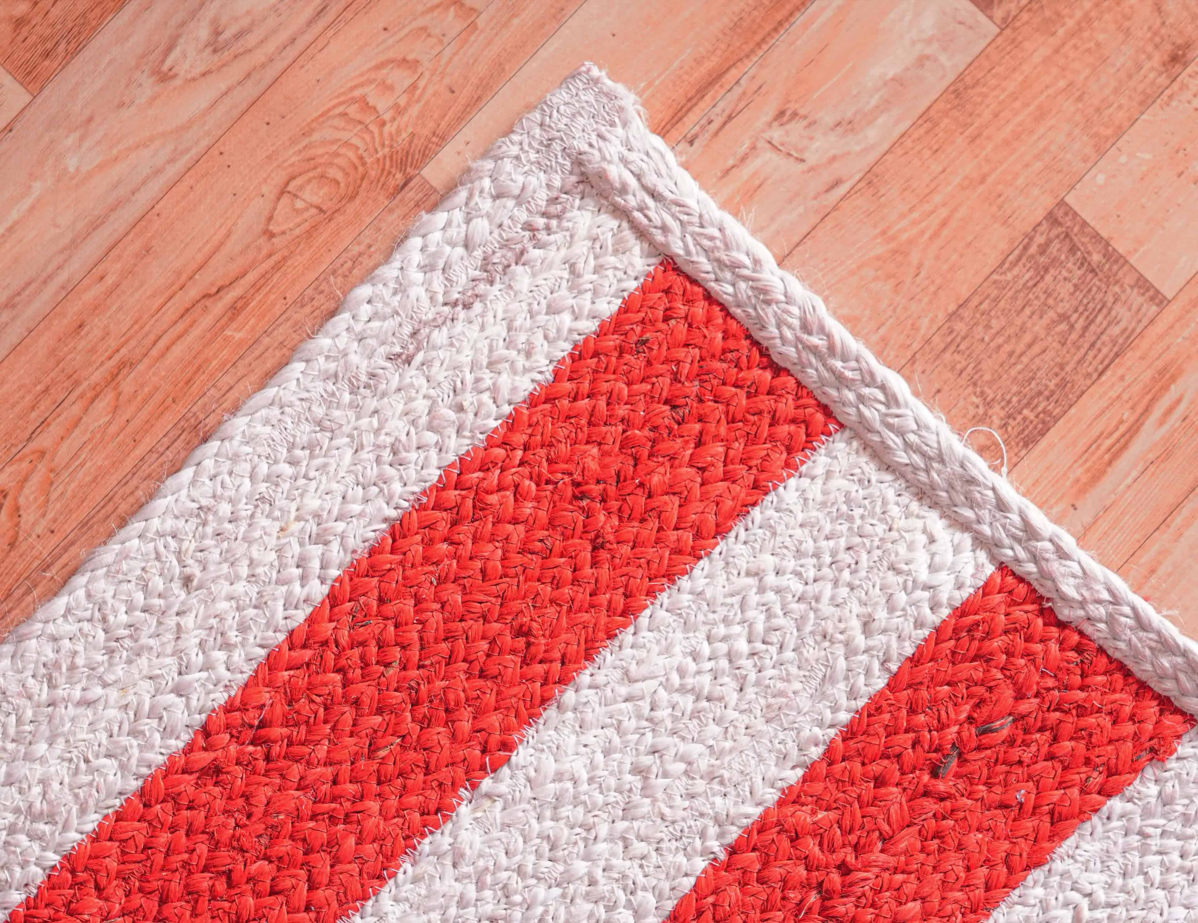 Handmade Bohemian Eco Friendly White with Custom Color Stripes Jute Braided Rectangle Rug - Image 5