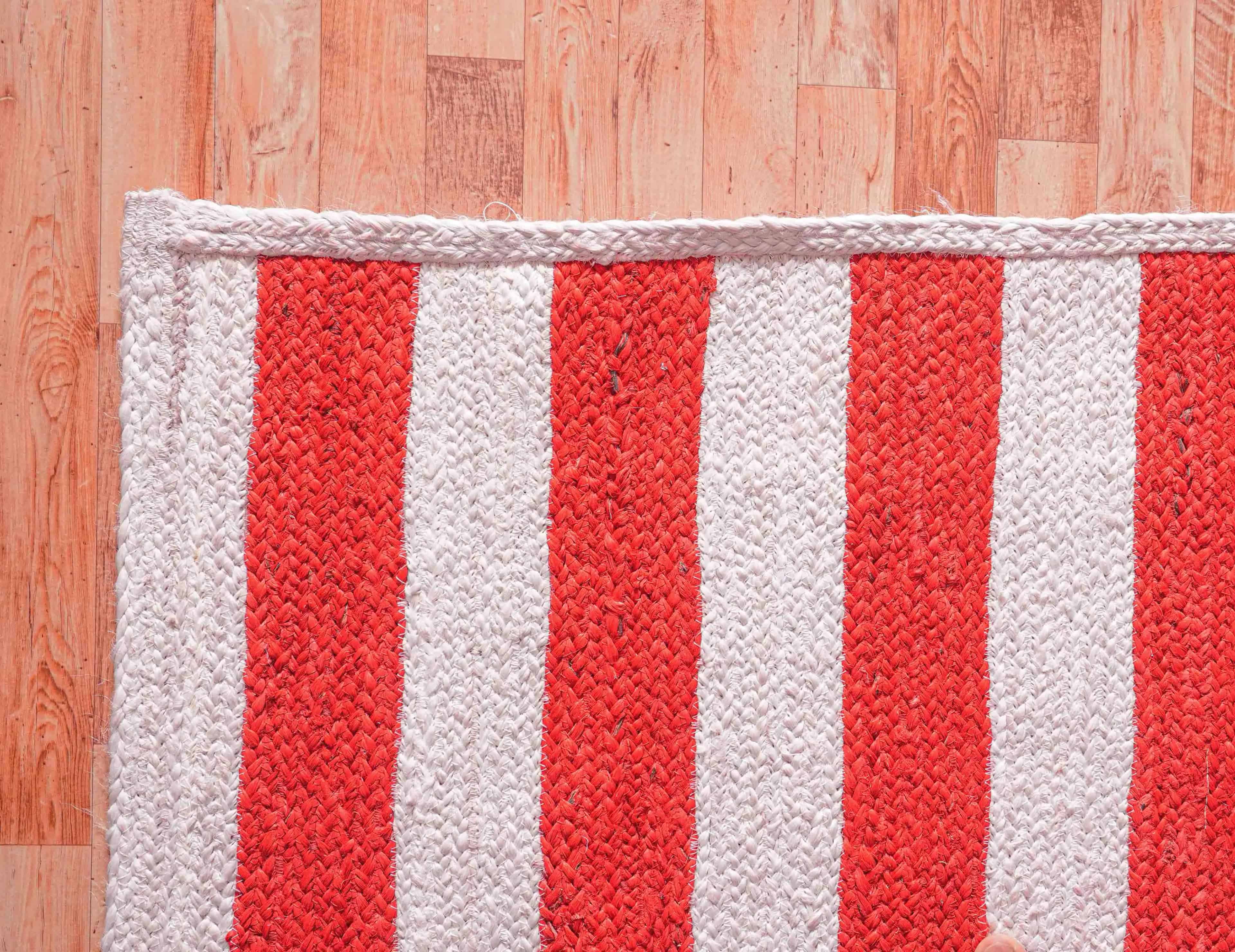 Handmade Bohemian Eco Friendly White with Custom Color Stripes Jute Braided Rectangle Rug - Image 6