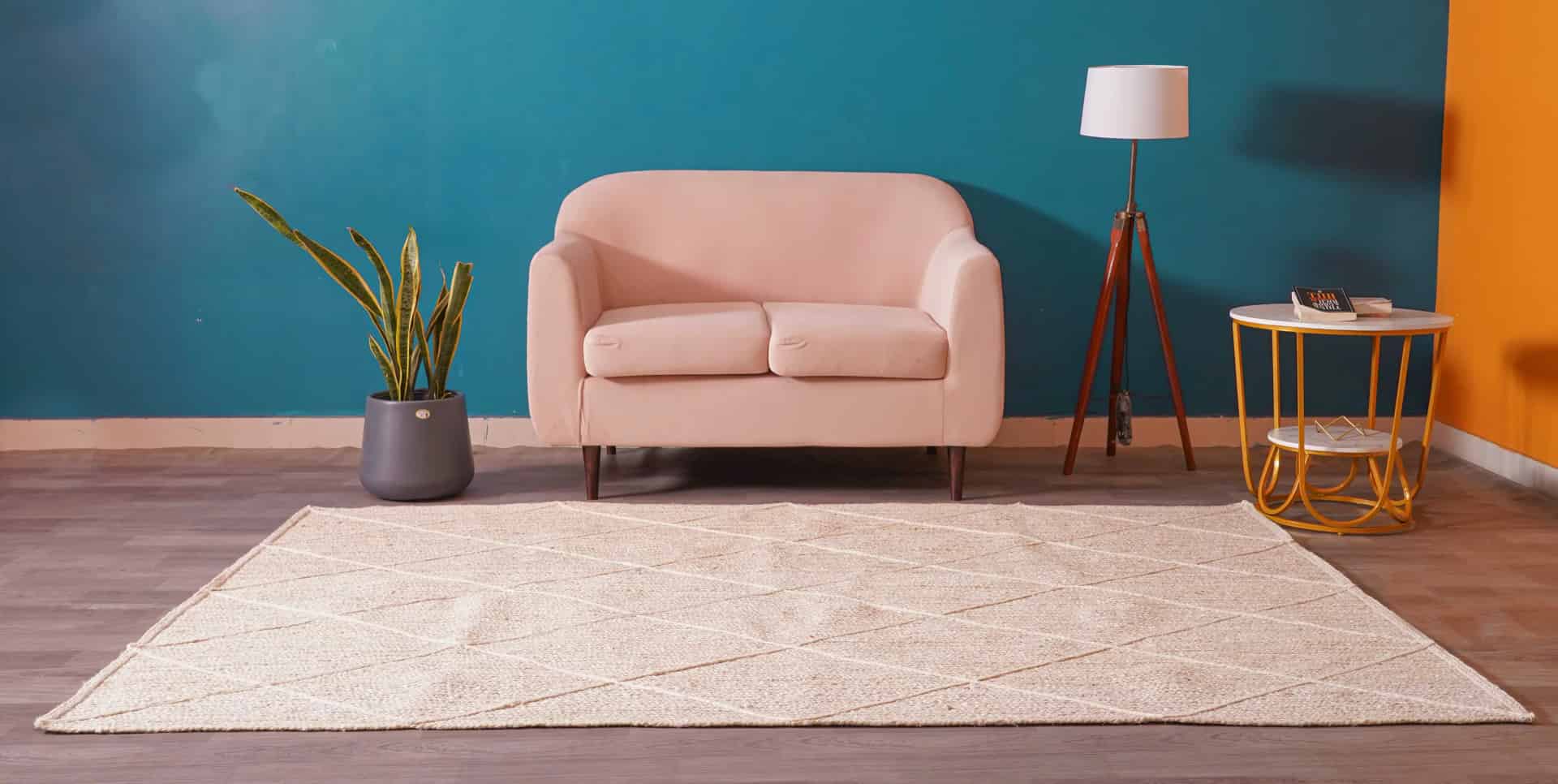 Off White with Diamond Design Handmade Home Decorative Bohemian Jute Braided Rectangle Rug - Image 3