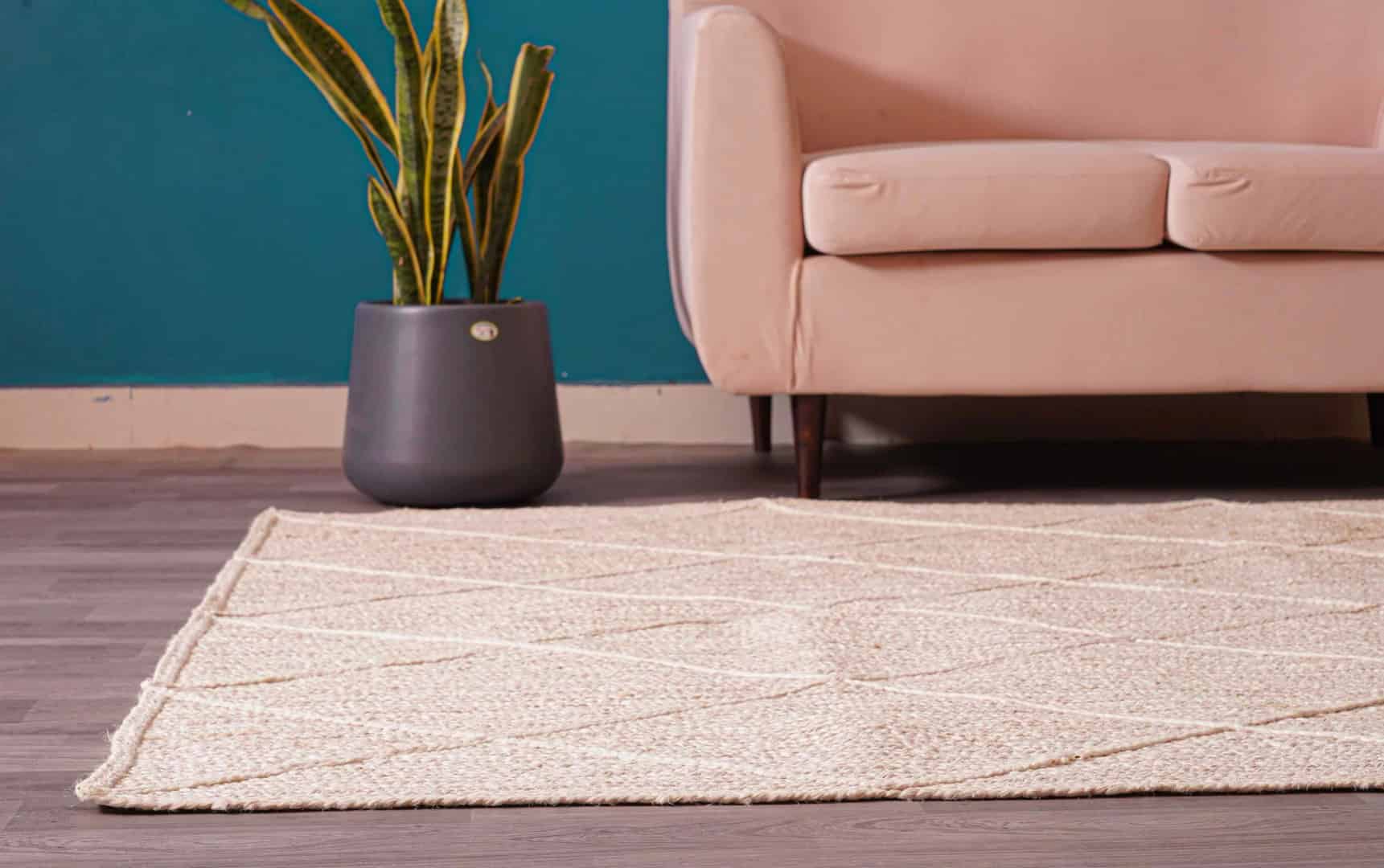 Off White with Diamond Design Handmade Home Decorative Bohemian Jute Braided Rectangle Rug - Image 5