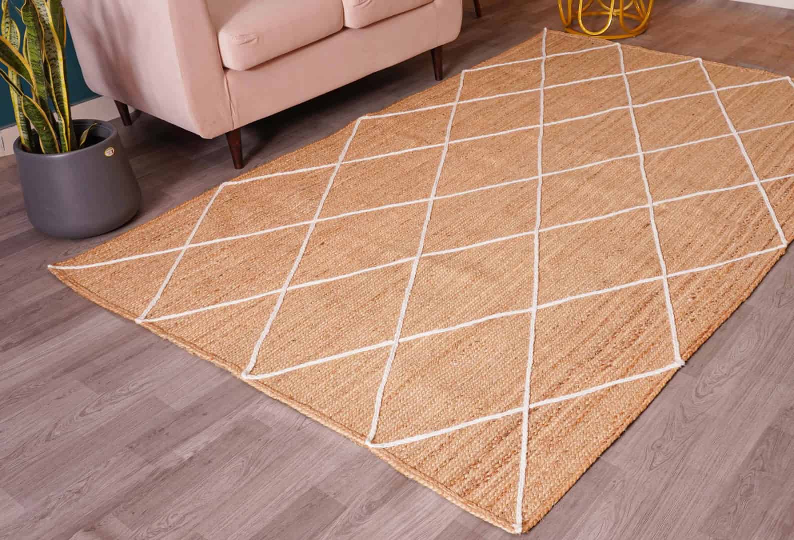 Custom Size Handmade Beige with White Diamond Jute Braided Porch Area Rectangle Rug - Image 3