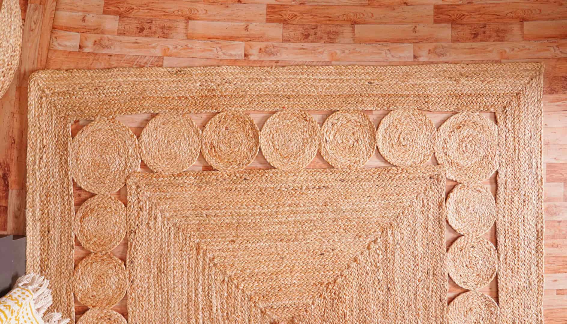 Indian Handmade Scalloped Natural Jute Braided Rectangle Rug Yoga Mat Bohemian Doormat - Image 8