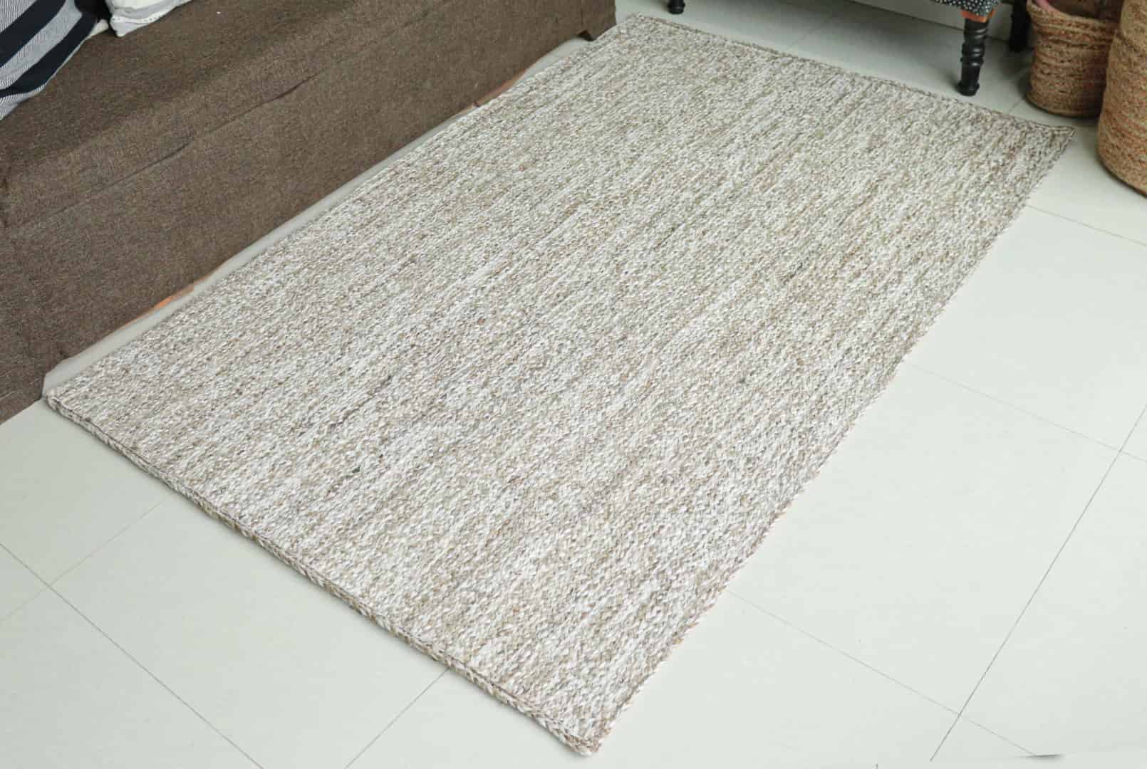 Beige White Grey Tie Dye Handmade Jute Braided Bohemian Rectangle Rug - Image 3