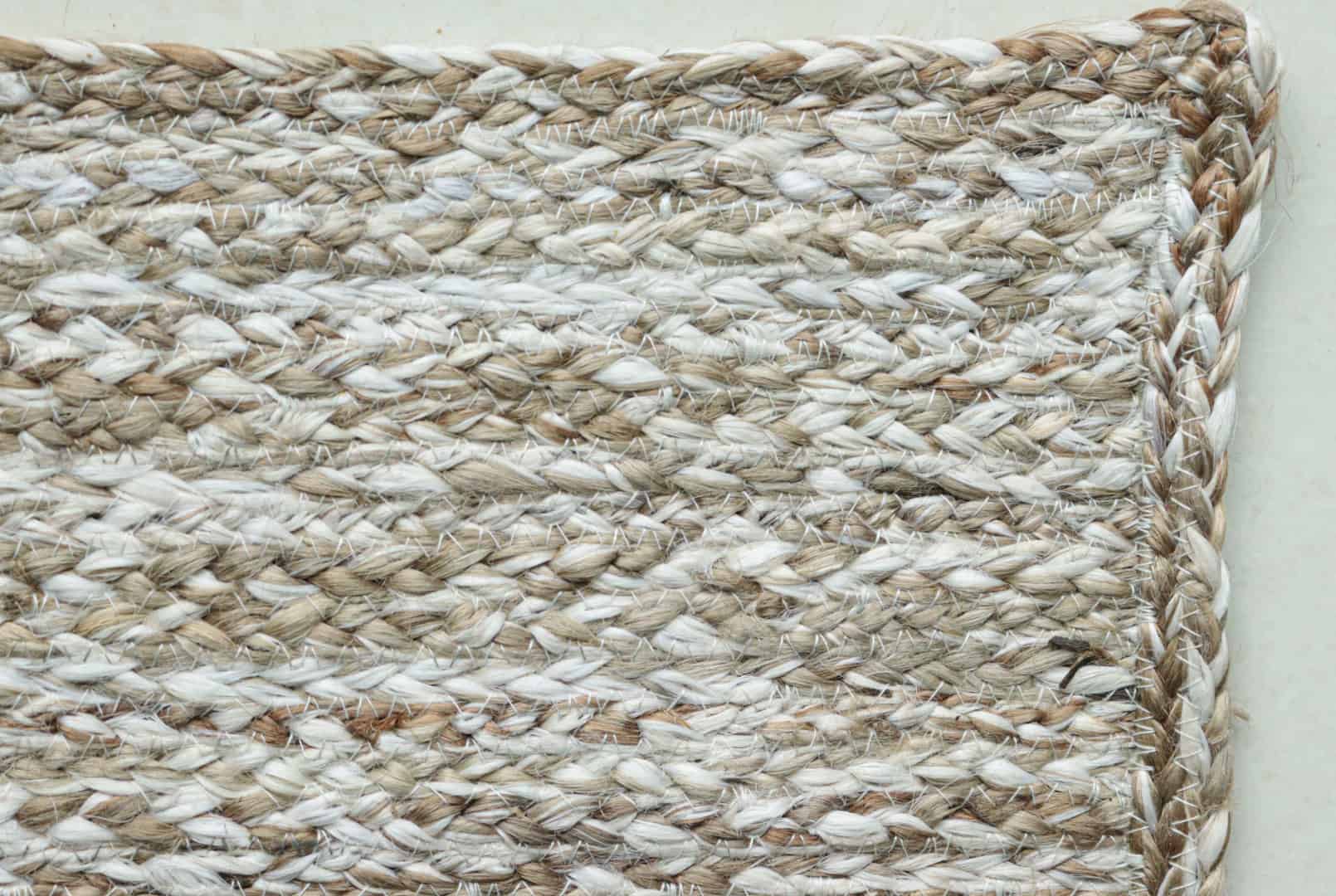 Beige White Grey Tie Dye Handmade Jute Braided Bohemian Rectangle Rug - Image 4