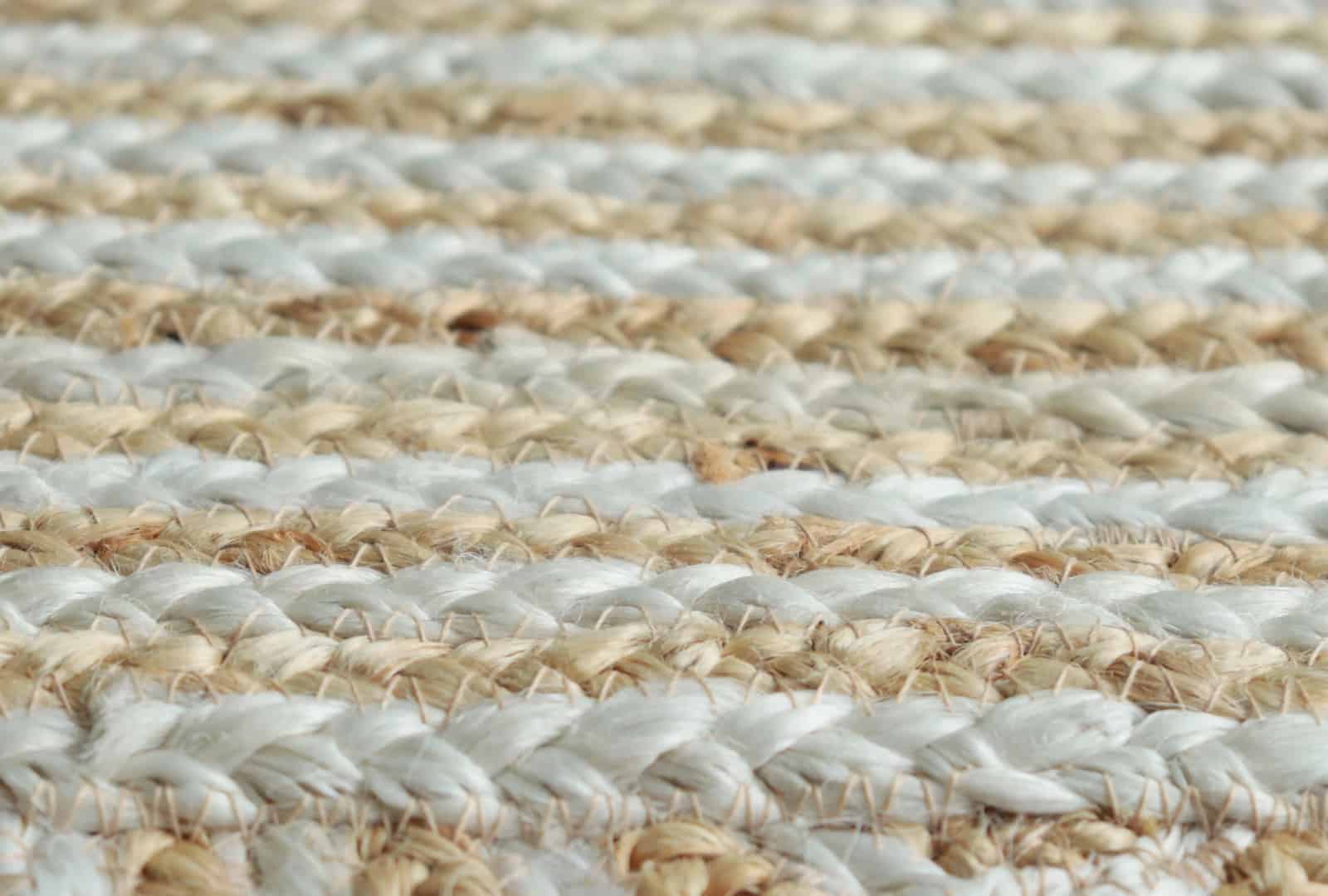 Wavy Edge Scalloped Handmade Beige and White Tie Dye Braided Rectangle Jute Rug - Image 6