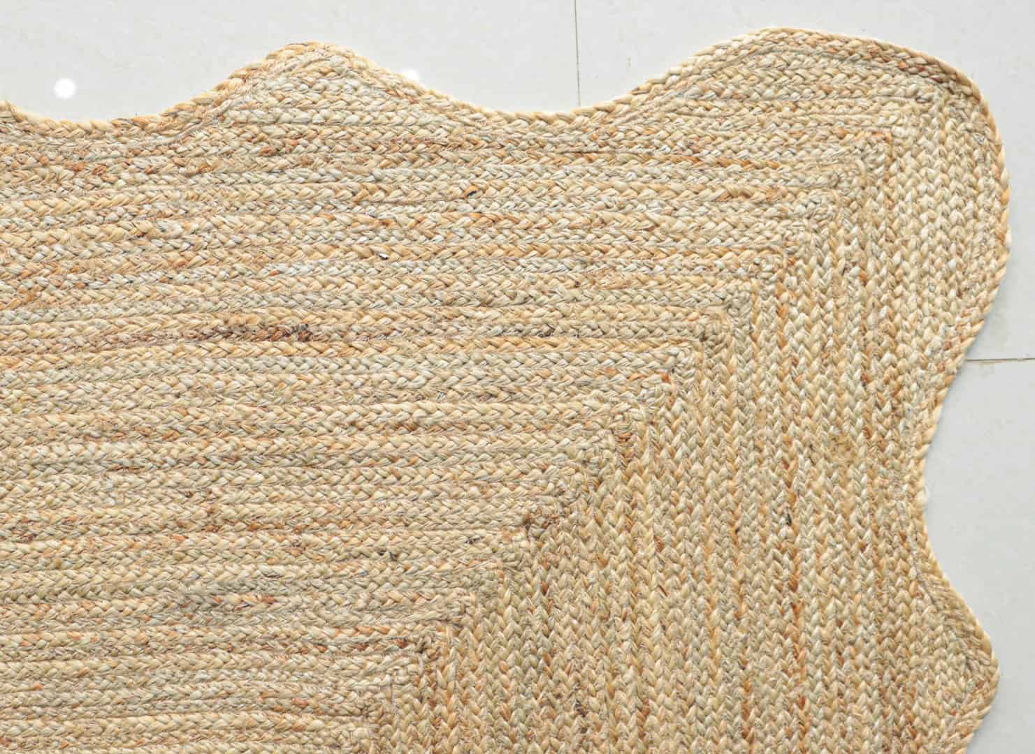 Indian Hand Braided Wavy Edge Scalloped Rectangle Jute Rug - Image 5