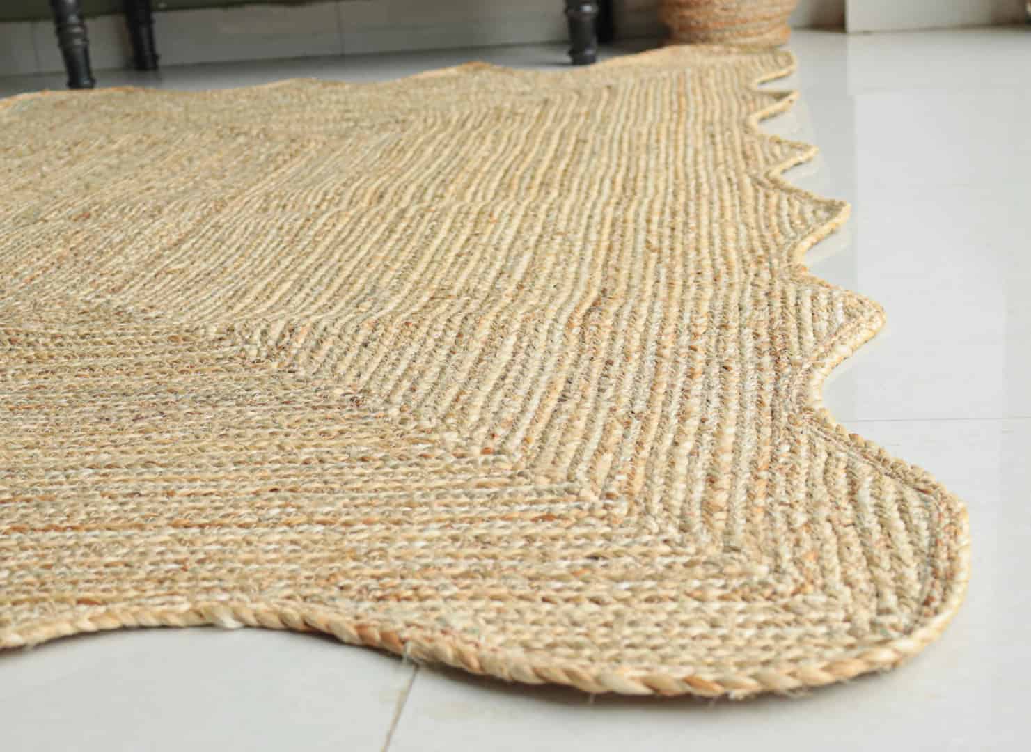 Indian Hand Braided Wavy Edge Scalloped Rectangle Jute Rug - Image 6