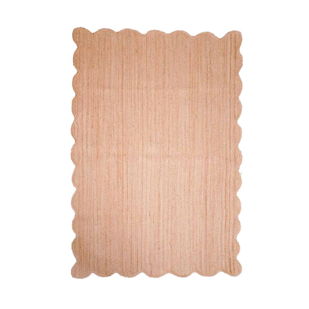 Custom Size Turkish Boho Handmade Solid Natural Jute Braided Scalloped Rectangle Rug - Image 1