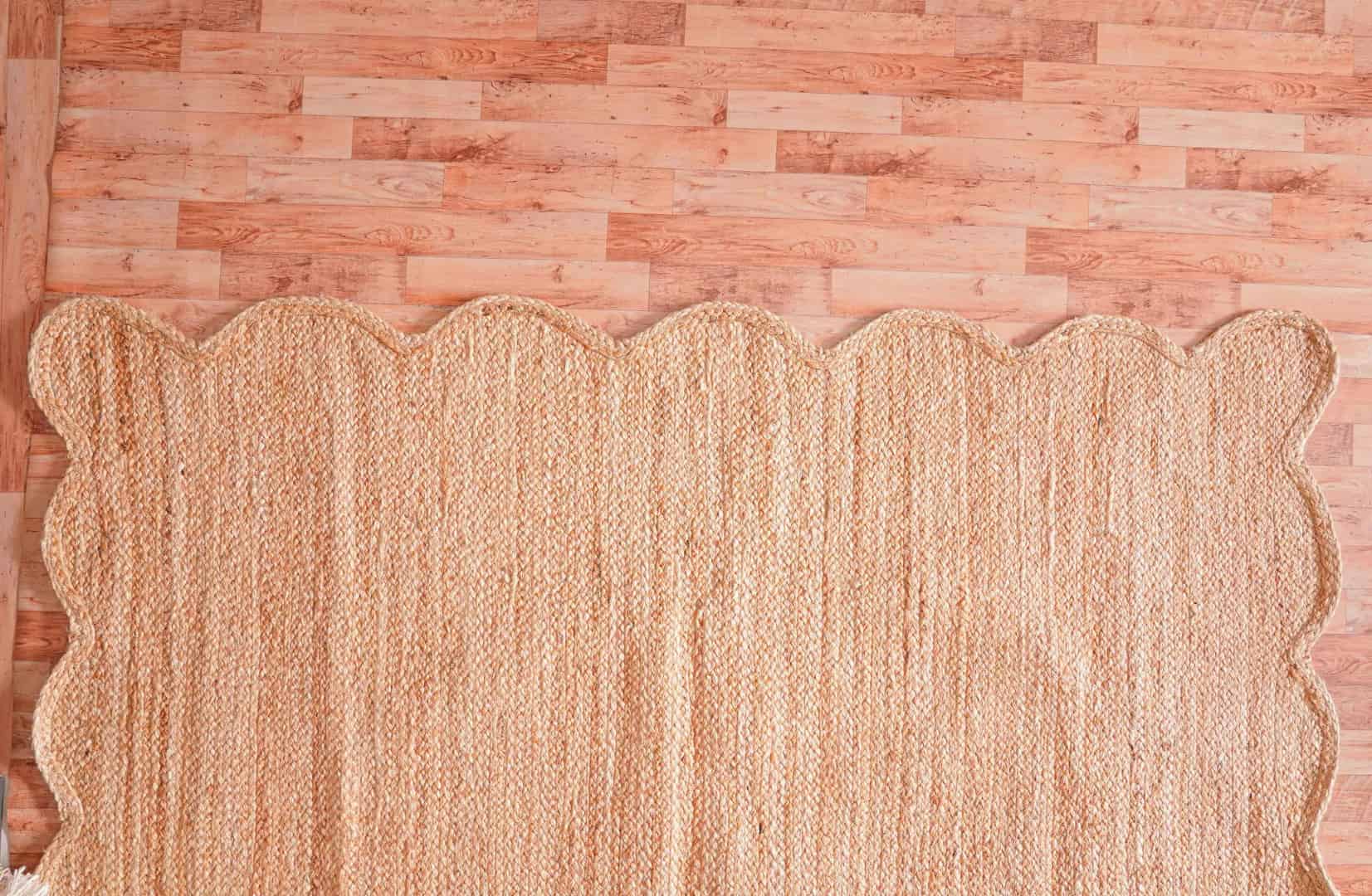 Custom Size Turkish Boho Handmade Solid Natural Jute Braided Scalloped Rectangle Rug - Image 4