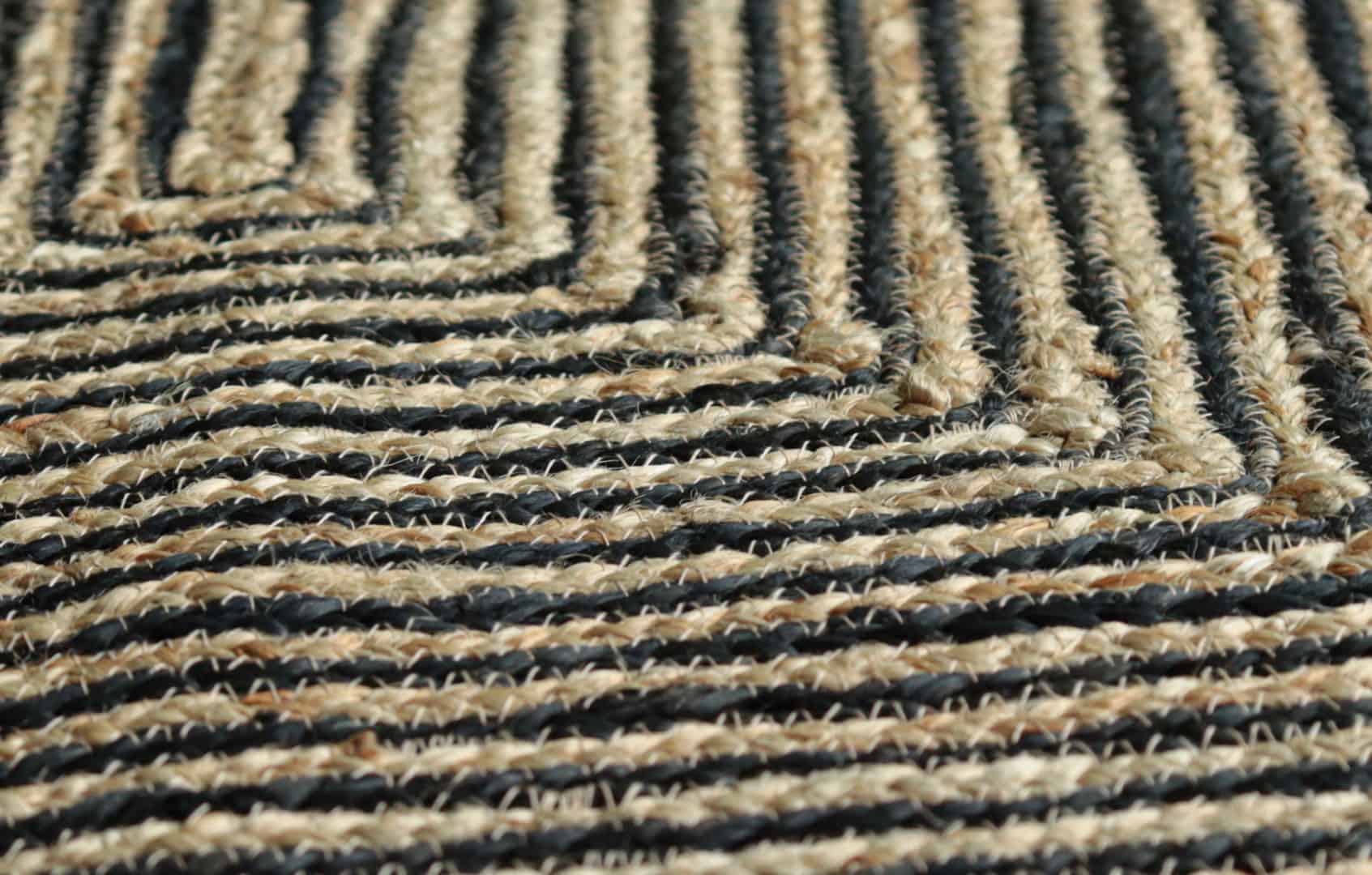 Eco Friendly Beige and Black Tie Dye Hand Braided Rectangle Jute Rug - Image 5