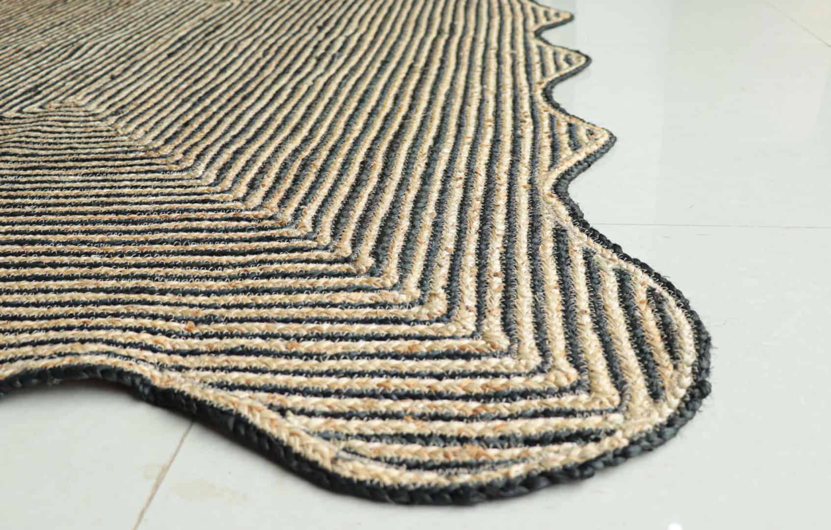 Eco Friendly Beige and Black Tie Dye Hand Braided Rectangle Jute Rug - Image 6