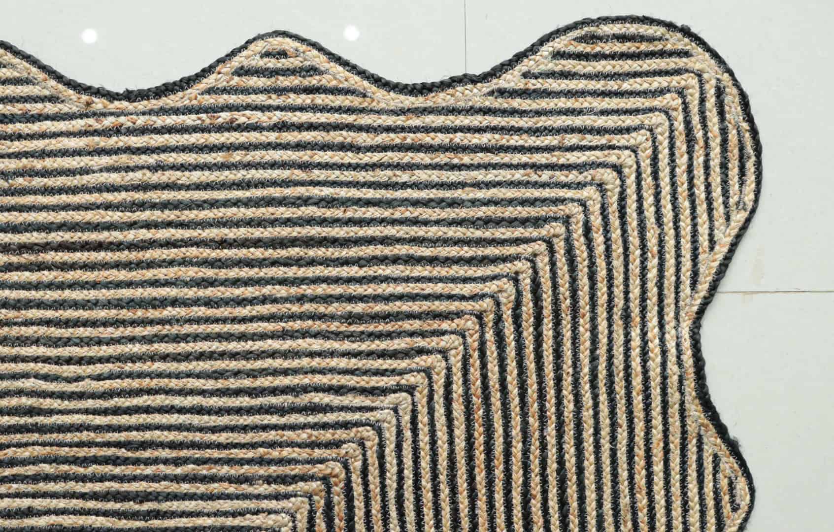 Eco Friendly Beige and Black Tie Dye Hand Braided Rectangle Jute Rug - Image 7