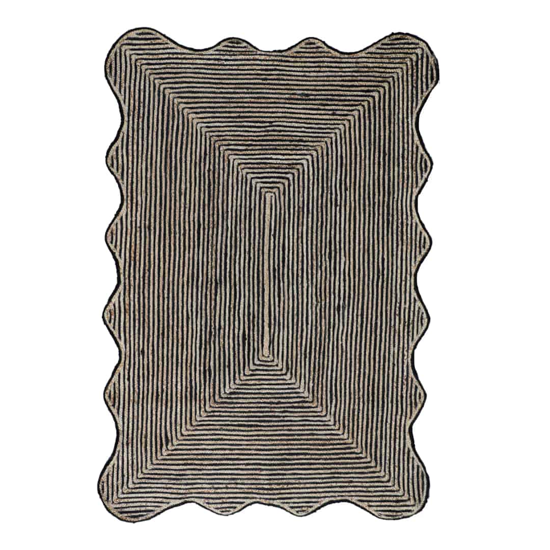Eco Friendly Beige and Black Tie Dye Hand Braided Rectangle Jute Rug - Image 1